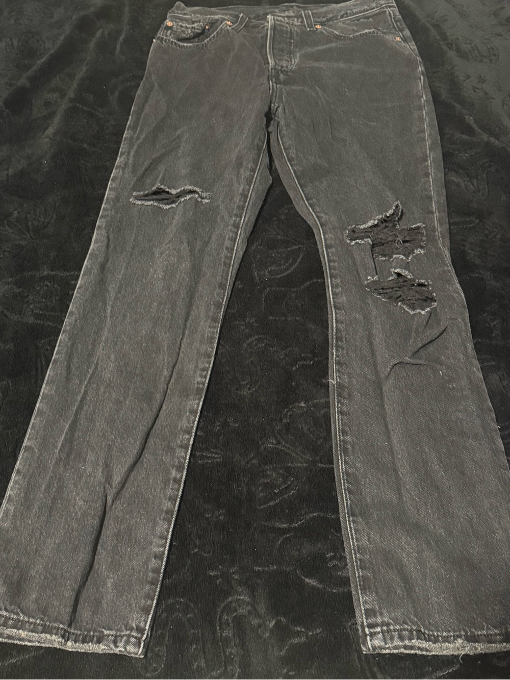 Levi Women's Black Distressed Straight-Leg Jeans Size 27x30